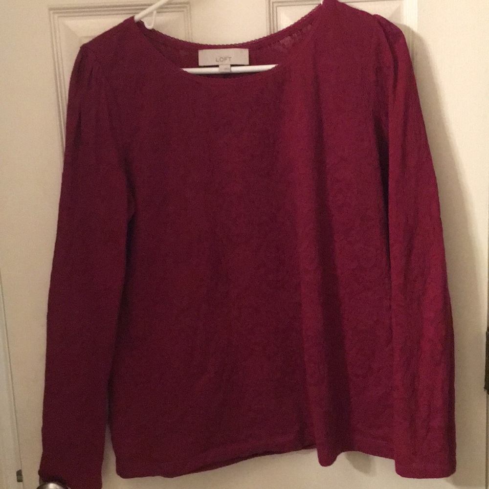 Ann Taylor Loft Burgundy Lace Blouse L